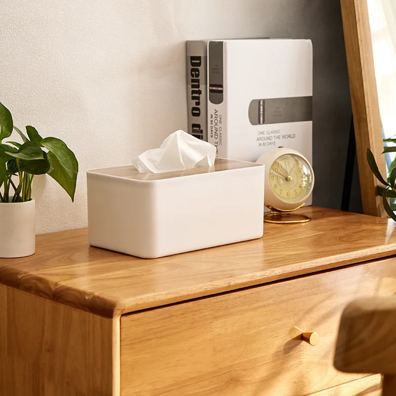 Pojemnik na chusteczki z pokrywką z bambusa | Akcesorium łazienkowe Japandi | Nowoczesny, dwukolorowy design