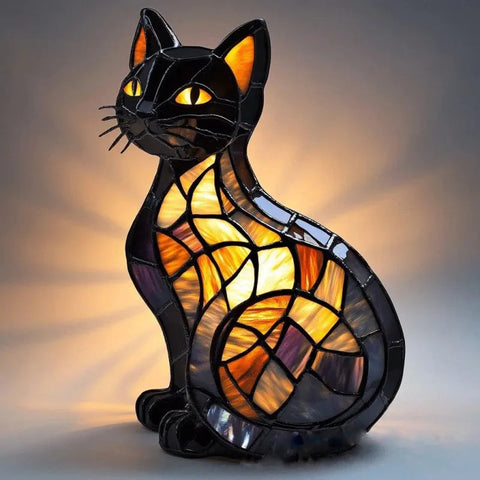 Lampa Witrażowa LumoKatze | Dekoracyjna Lampa Kot | Ręcznie Wykonane Szkło