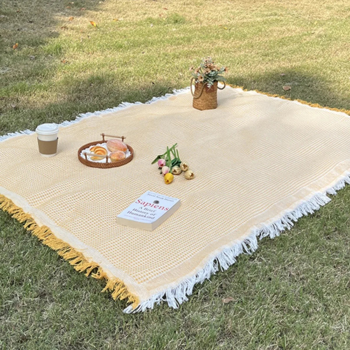 Koc Piknikowy Solvia | Koc z Frędzlami na Trawę | Bawełniany Styl Boho