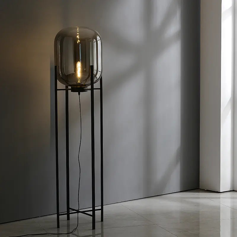 Lampa Podłogowa Riva | Lampa Stojąca | Szkło Dymione i Metal