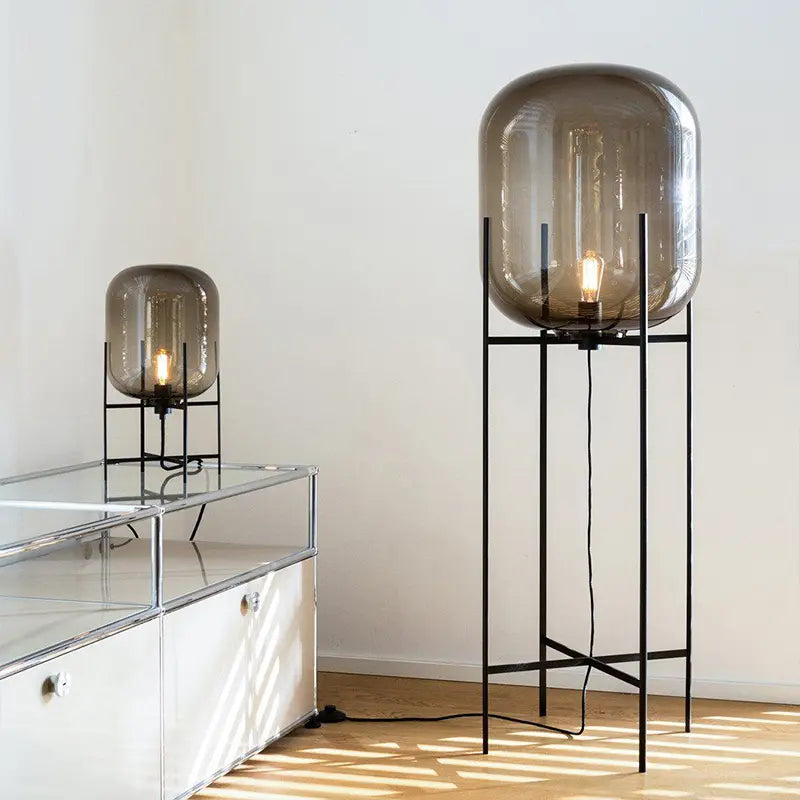 Lampa Podłogowa Riva | Lampa Stojąca | Szkło Dymione i Metal