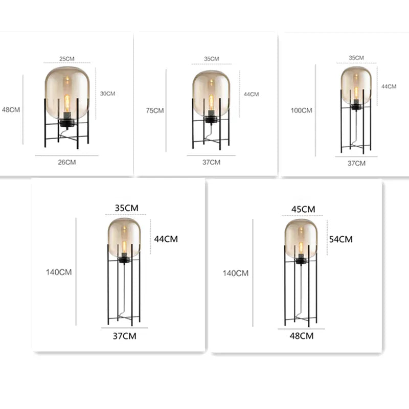Lampa Podłogowa Riva | Lampa Stojąca | Szkło Dymione i Metal