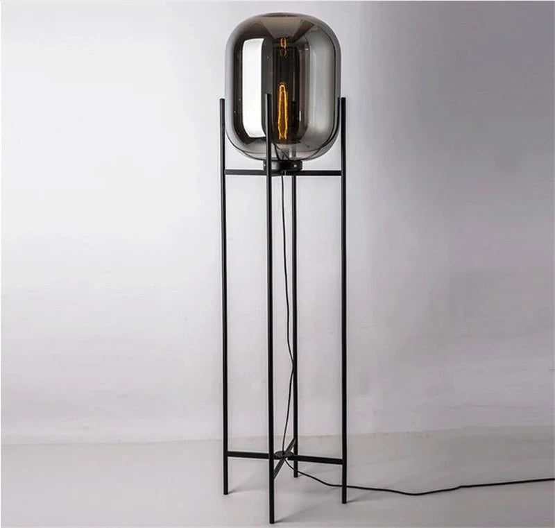 Lampa Podłogowa Riva | Lampa Stojąca | Szkło Dymione i Metal