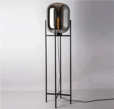Lampa Podłogowa Riva | Lampa Stojąca | Szkło Dymione i Metal