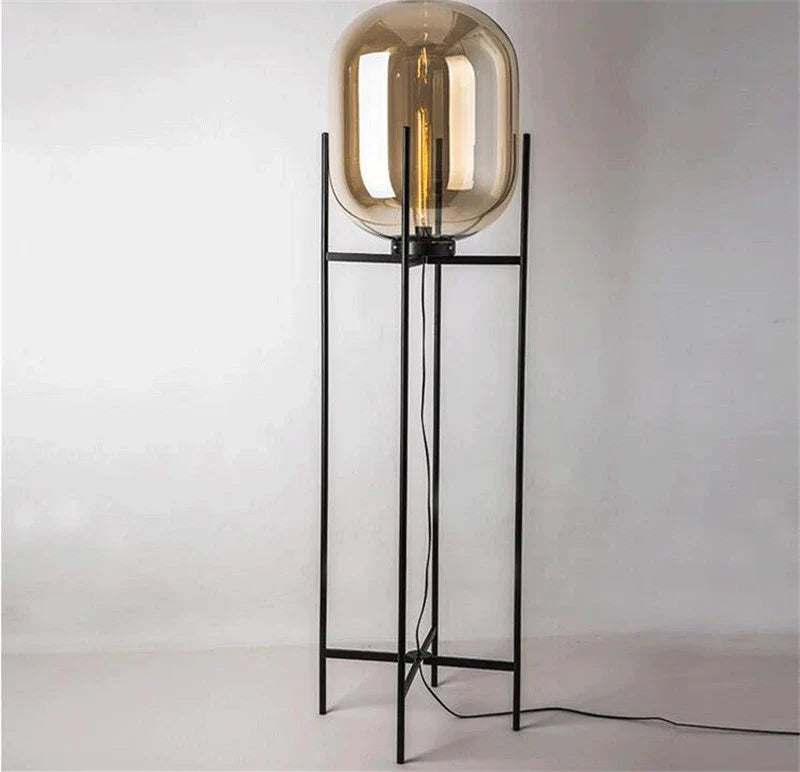 Lampa Podłogowa Riva | Lampa Stojąca | Szkło Dymione i Metal