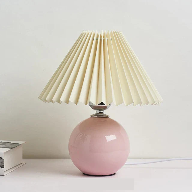 Lampa Plico | Lampka stołowa vintage | Plisowany abażur i ceramiczna podstawa