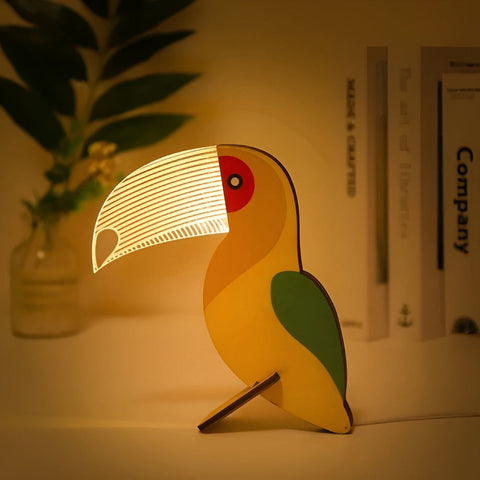 Lampka Dziecięca Tukan | Dekoracyjna Lampka Nocna | Drewno i Akryl LED
