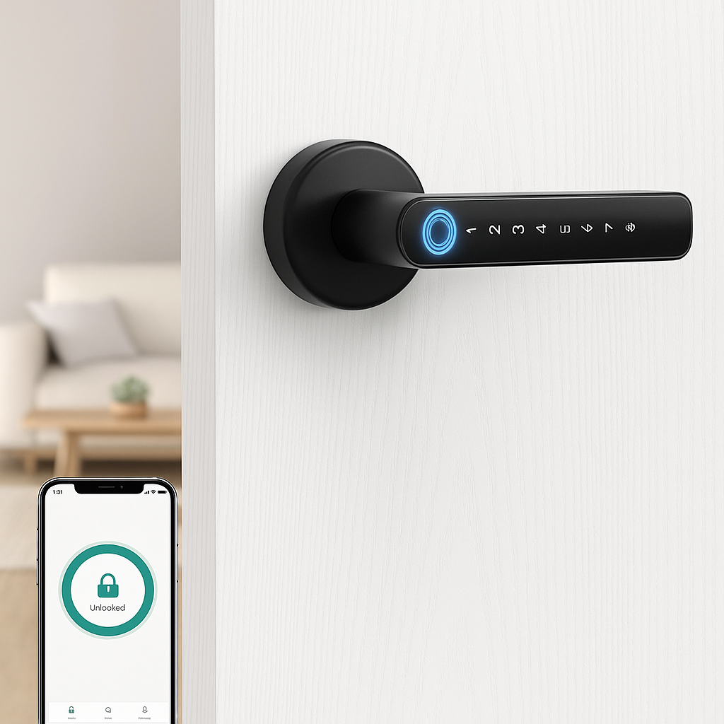 SmartSecure Klamka Biometryczna | Inteligentny Zamek do Drzwi | 4-w-1 Technologia Ochrony