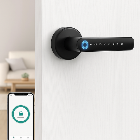 SmartSecure Klamka Biometryczna | Inteligentny Zamek do Drzwi | 4-w-1 Technologia Ochrony