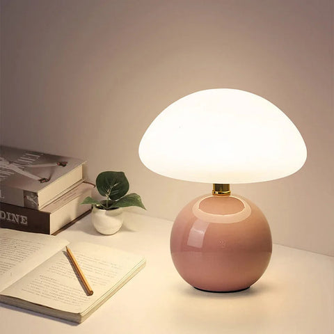 Lampka Creama | Lampka Stolikowa w Stylu Bauhaus | Ceramiczna Podstawa Grzybek