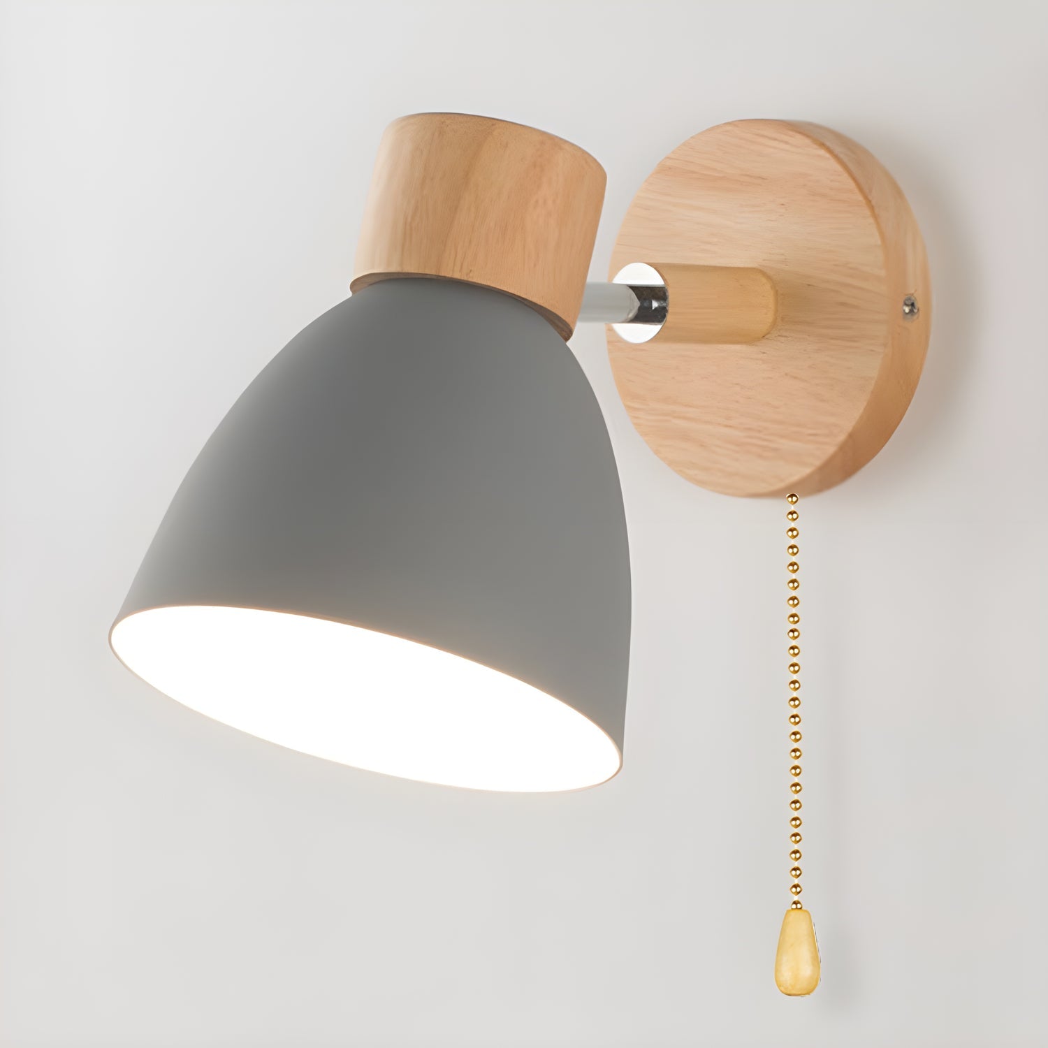 Kinkiet Tuli | Lampa Ścienna z Przełącznikiem Łańcuszkowym | Drewno i Metal