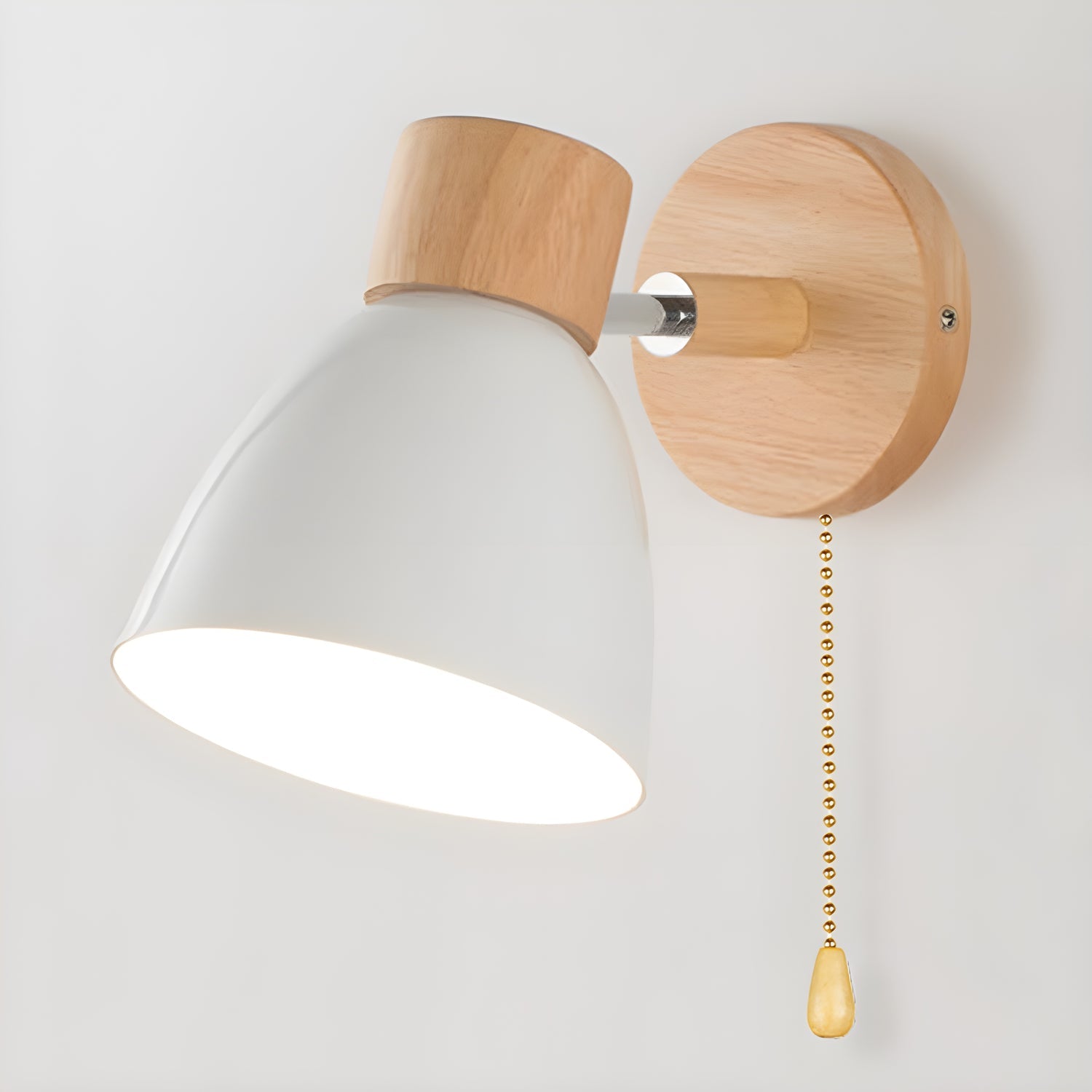Kinkiet Tuli | Lampa Ścienna z Przełącznikiem Łańcuszkowym | Drewno i Metal