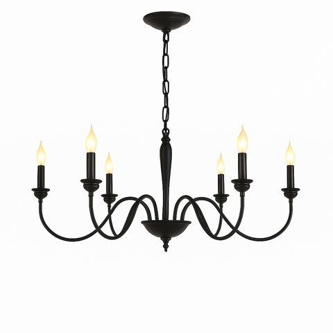 Żyrandol Noira | Klasyczna Lampa Wisząca | Czarny Metal z 7 Ramionami