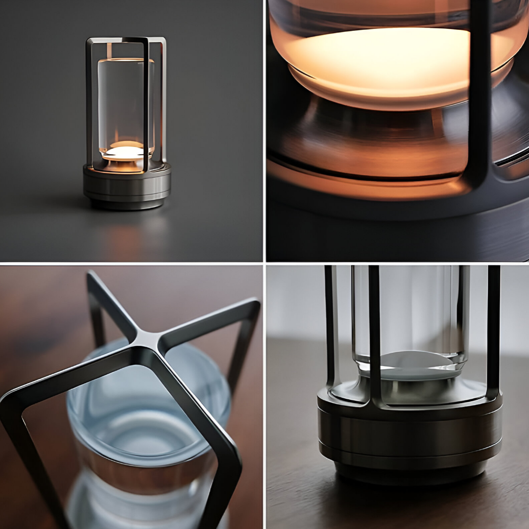 Lampa Aurea | Lampka stołowa LED | Elegancka forma latarni z metalowym wykończeniem
