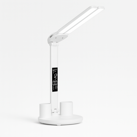 Lampa Biurkowa LED z Kalendarzem | Regulacja Światła i Pojemnik na Długopisy | Składana i Mobilna
