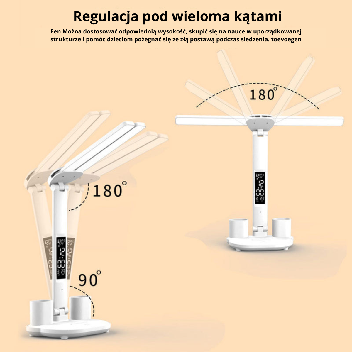 Lampa Biurkowa LED z Kalendarzem | Regulacja Światła i Pojemnik na Długopisy | Składana i Mobilna