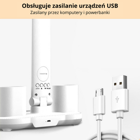 Lampa Biurkowa LED z Kalendarzem | Regulacja Światła i Pojemnik na Długopisy | Składana i Mobilna