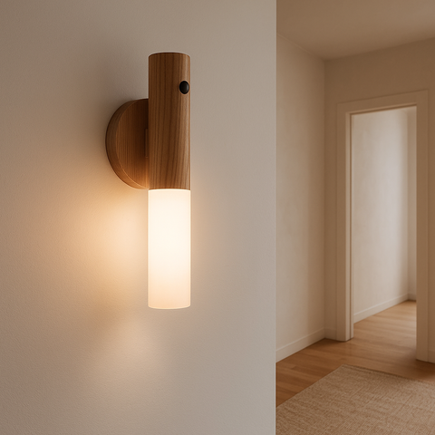 Lampa Ścienna LumiDrewno | Oświetlenie Wnętrz | Czujnik Ruchu i Drewnoandlamp – Modern, Minimalistisch en Warm Licht