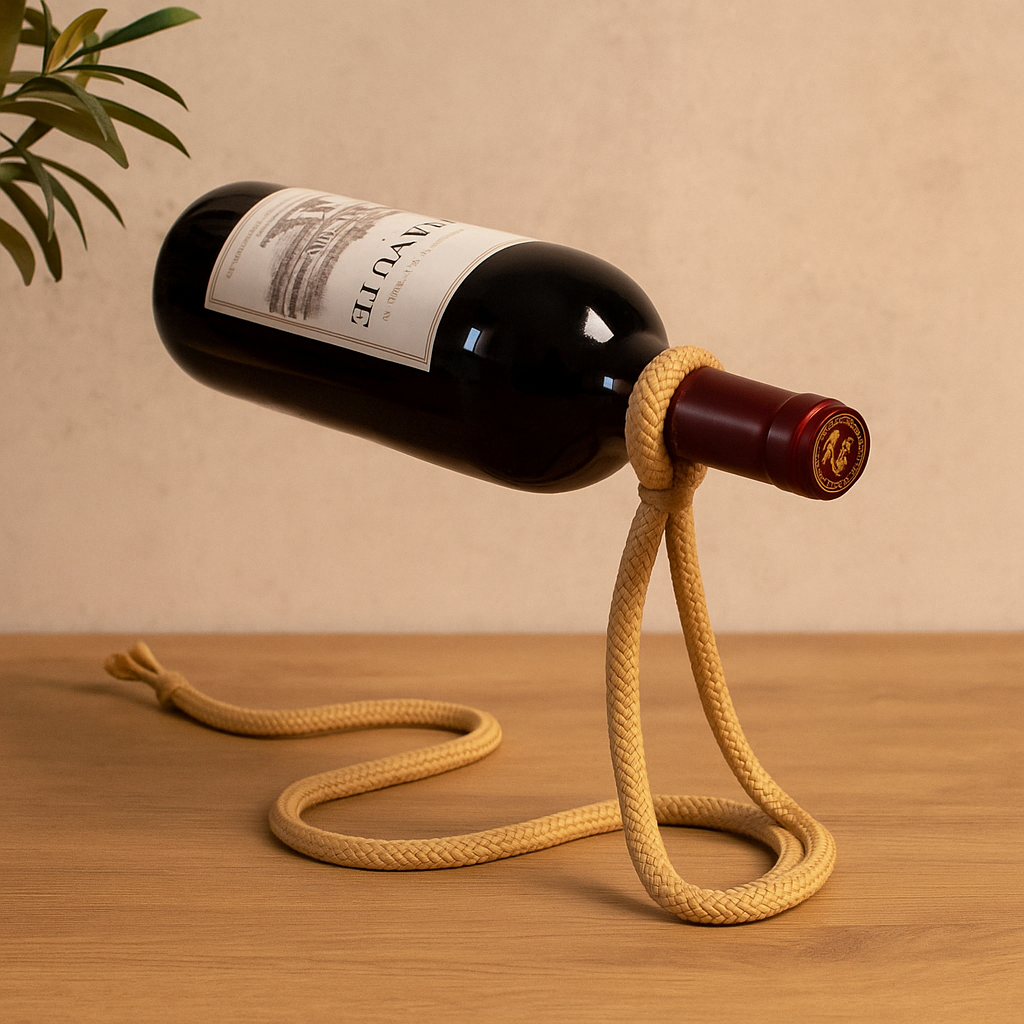 Levito Stojak na Wino | Dekoracyjny Uchwyt Butelki | Lina z Ukrytą Metalową Ramą