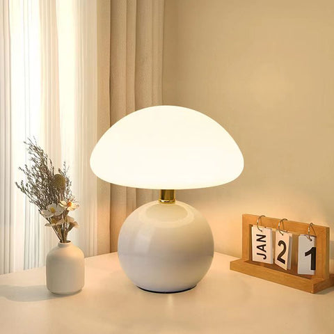Lampka Creama | Lampka Stolikowa w Stylu Bauhaus | Ceramiczna Podstawa Grzybek
