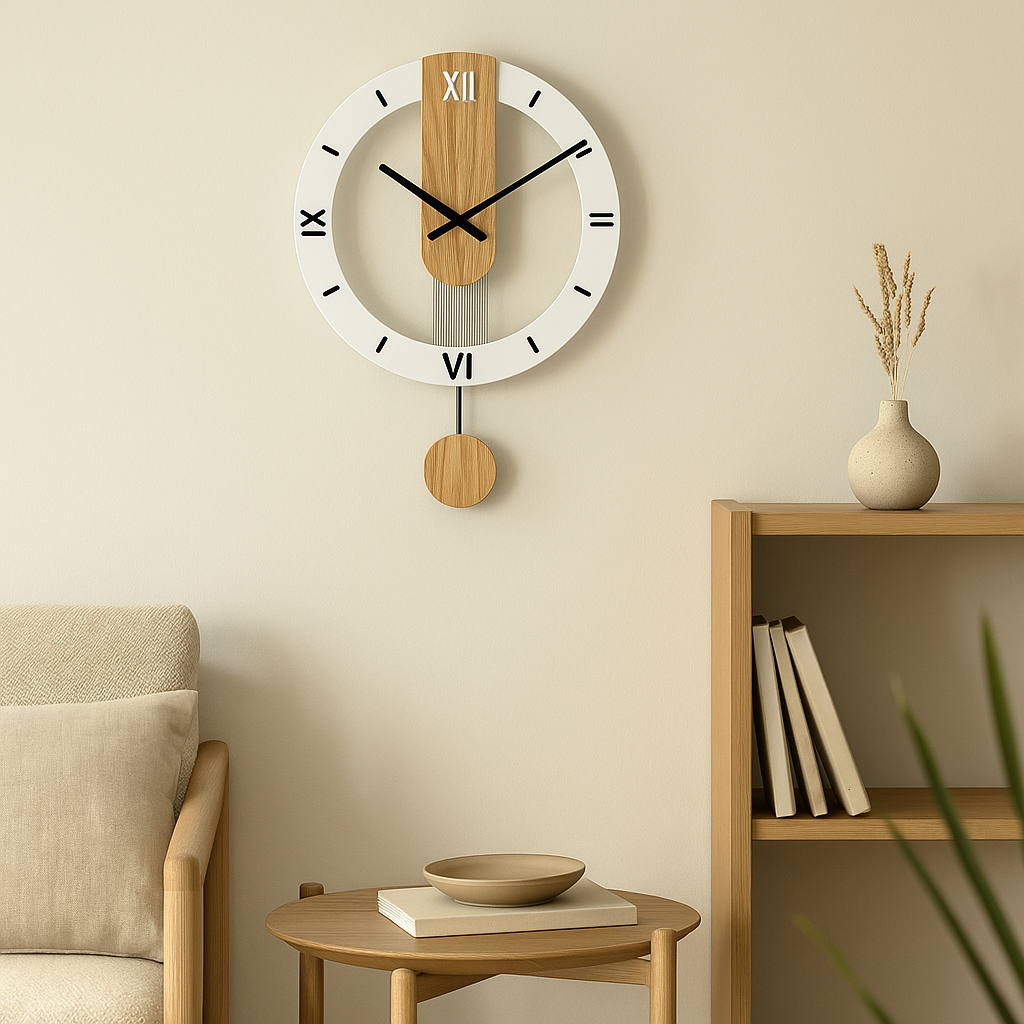 Zegar Ścienny Pendula | Nowoczesny Minimalizm | Drewno i Akryl