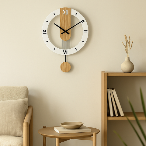 Zegar Ścienny Pendula | Nowoczesny Minimalizm | Drewno i Akryl